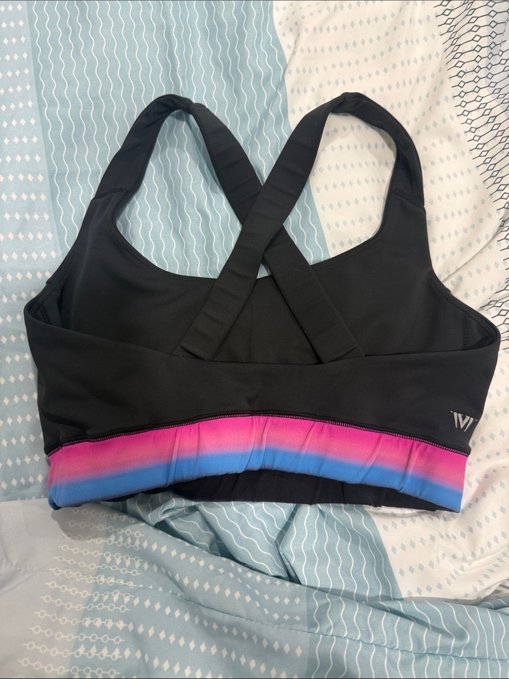 Women's Black Sports Bra with Pink-Blue Gradient Band - Picture 4 of 6